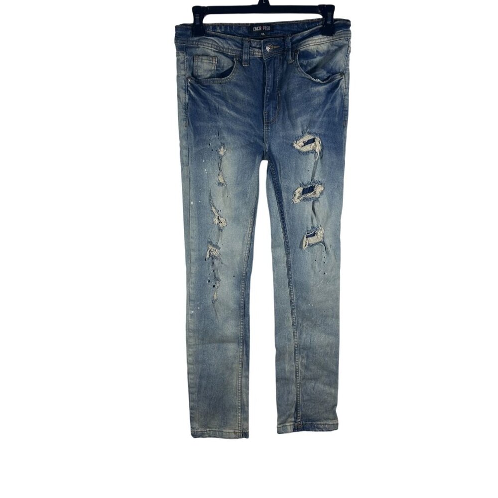 Encrypted Distressed Denim‎ Jeans Boy's Size 18 Blue Slim Fit